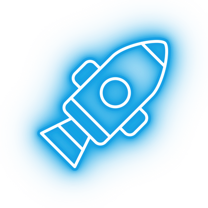 Neon blue space rocket icon