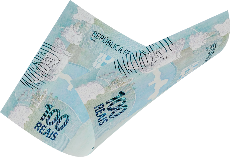 Brazilian money 100 reais banknote flying in realistic 3d render