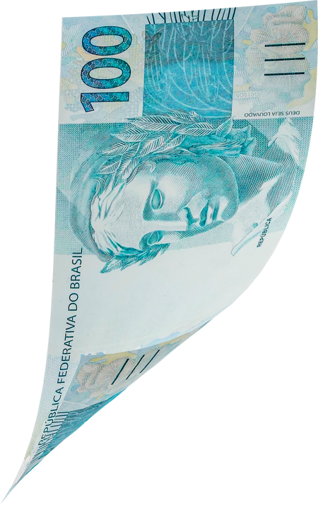 Brazilian money 100 reais banknote flying in realistic 3d render